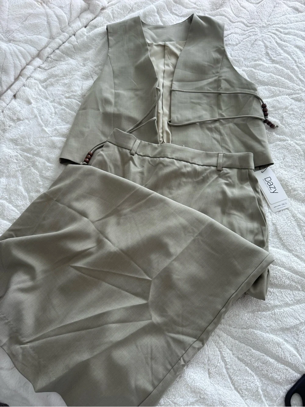 Dazy Women's Light Sage Tailored Vest & Skirt Set